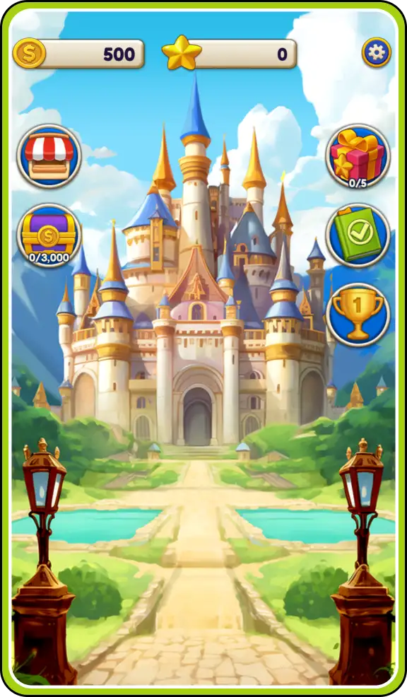 game scene showing a castle in the background